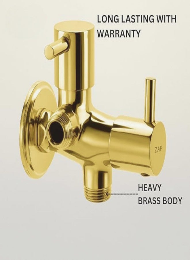 ZAP Turbo Series 2-in-1 Angle Valve | Full Brass Quarter Turn Tap | Gold Finish Pipe Connector for Bathroom | Dual Control with Wall Flange | Includes Teflon Tape - Image 5